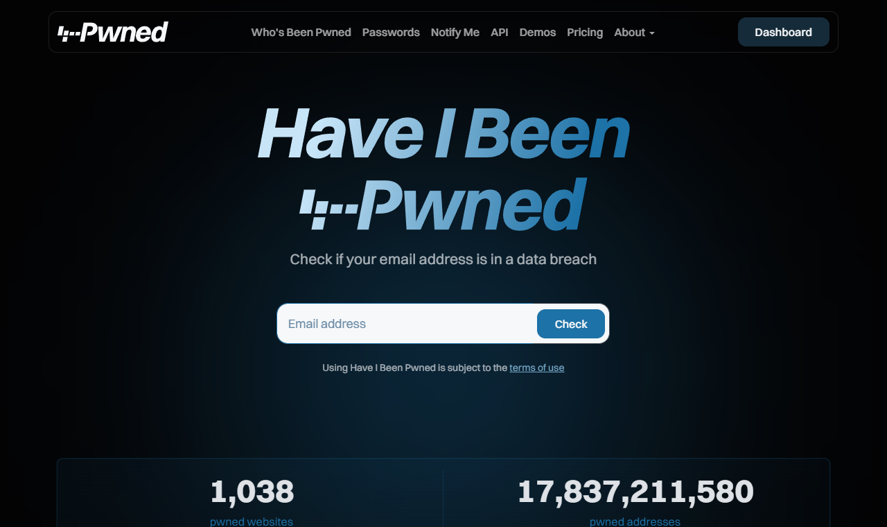 Have I Been Pwned, onde você pode conferir se seu e-mail aparece em um vazamento conhecido